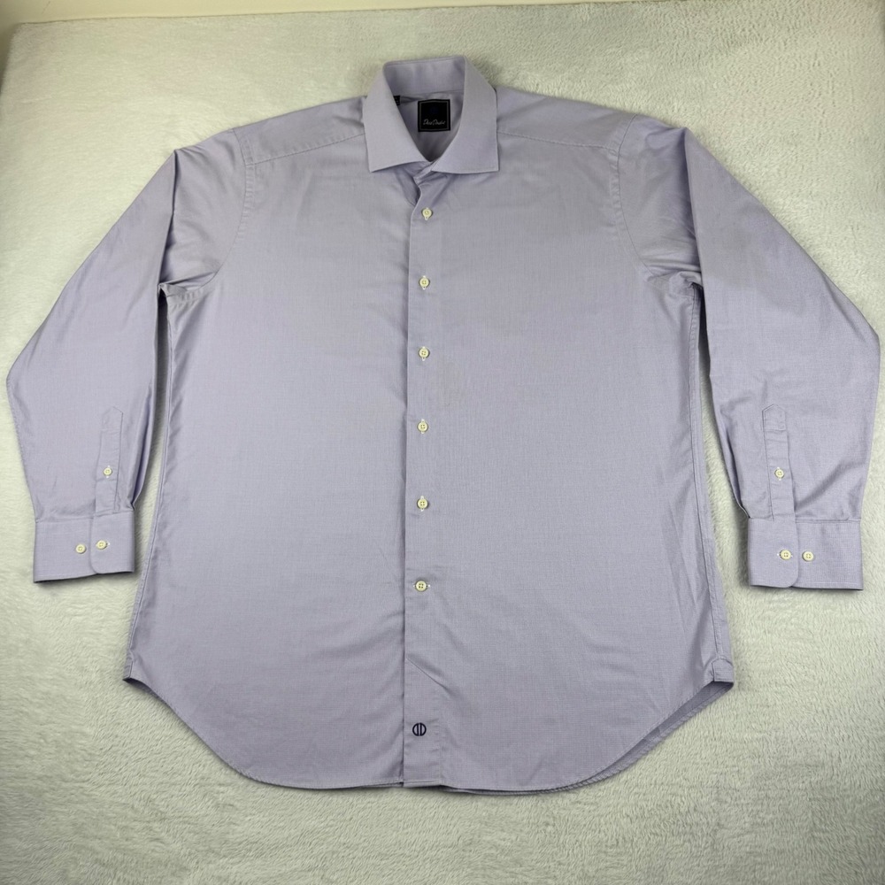 David Donahue Dress Shirt Mens 17 34/35 Lavender Micro-Check Cotton Luxury